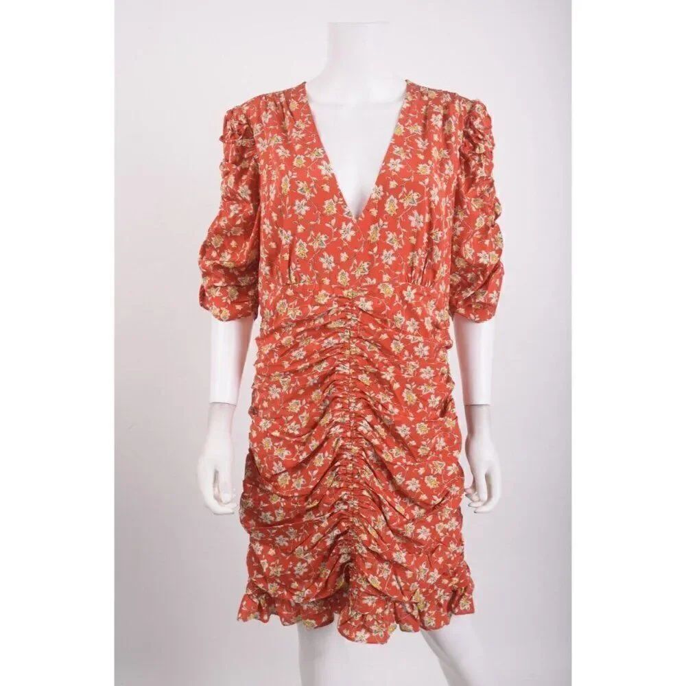 Veronica Beard Womans Dakota Dress Size 14 Red Floral Silk Blend Ruching NWT